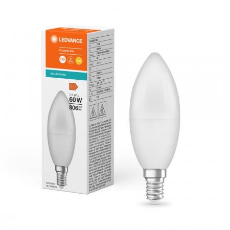 Ledvance E14 LED Kerzenlampe Classic matt 7,5W wie 60W 2700K warmweißes Licht - Value Class